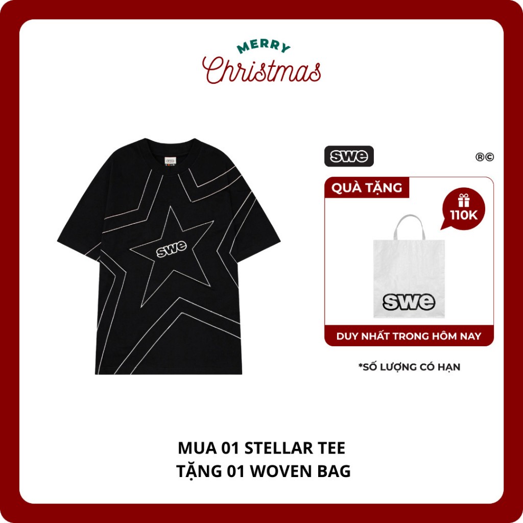 (TẶNG TÚI WOVEN BAG) Áo Thun Họa Tiết Thêu Nổi Local Brand Unisex SWE STELLAR TEE - Đen