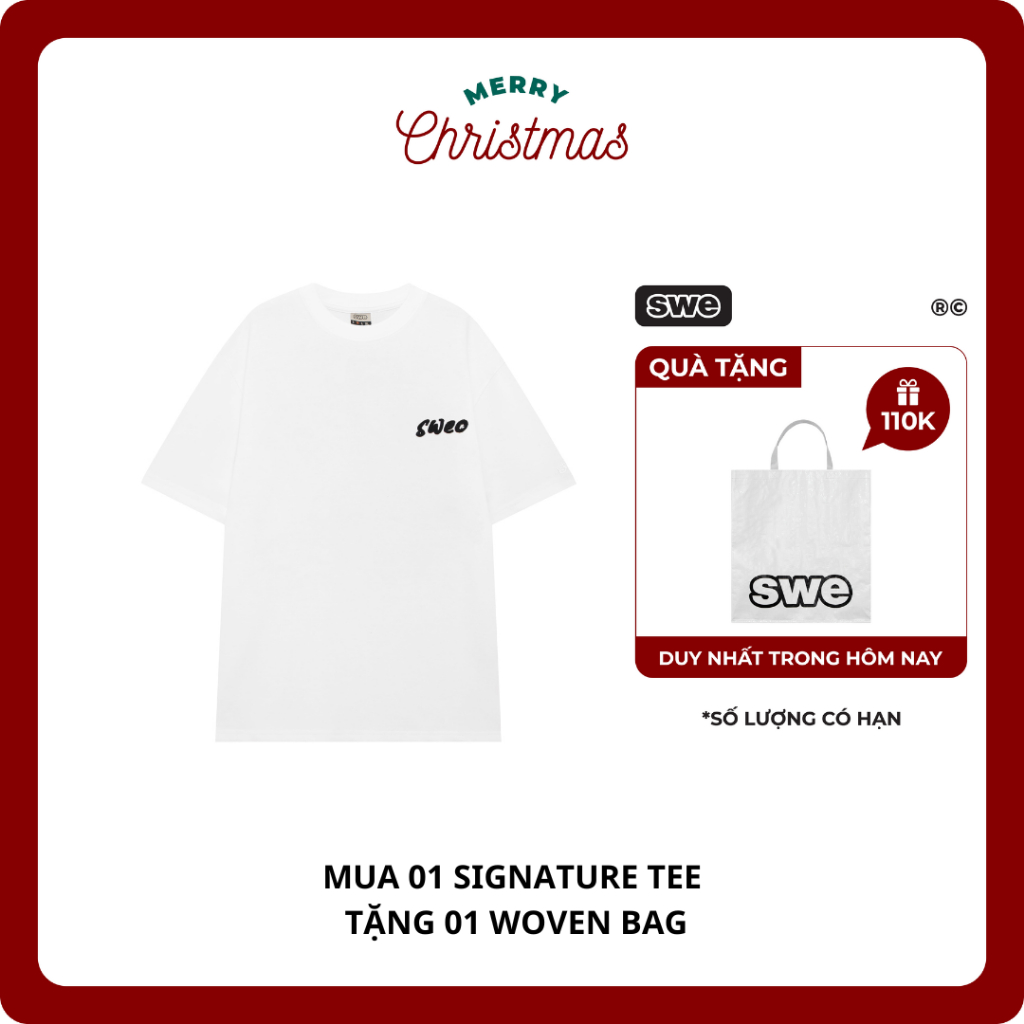 (TẶNG TÚI WOVEN BAG) Áo Thun Unisex Local Brand SWE SIGNATURE TEE - White