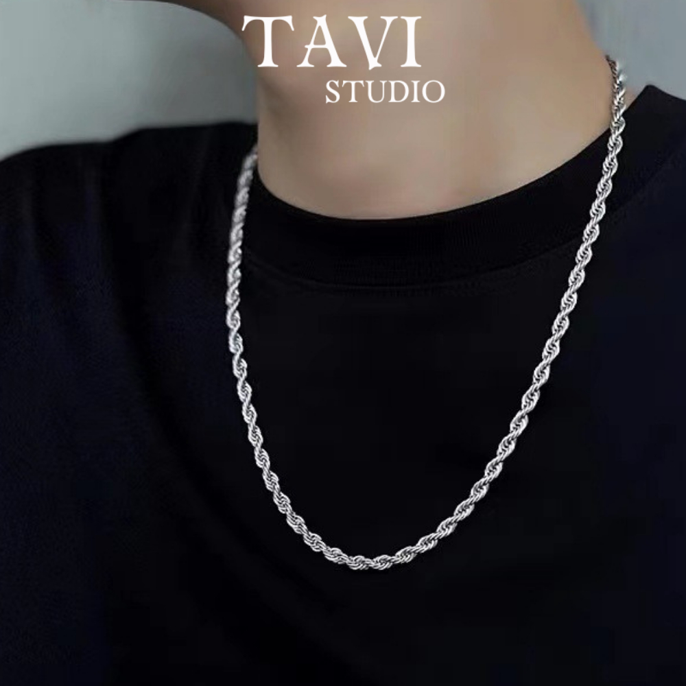 Vòng cổ nam dây chuyền titan Xoắn Trơn Thời Trang Basic Merin Tavi Studio nam nữ phụ kiện màu bạc cao cấp