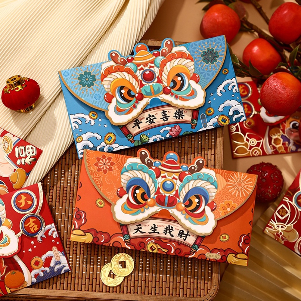 Combo 4 Bao Lì Xì Tết 2024 Họa Tiết Lân Rồng May Mắn Phong Cách Truyền Thống, Set 4 Bao Lì Xì Tết 2024.