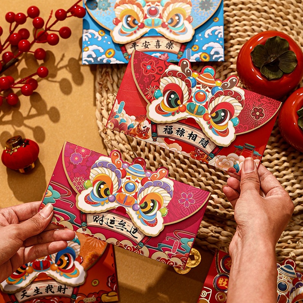 Combo 4 Bao Lì Xì Tết 2024 Họa Tiết Lân Rồng May Mắn Phong Cách Truyền Thống, Set 4 Bao Lì Xì Tết 2024.