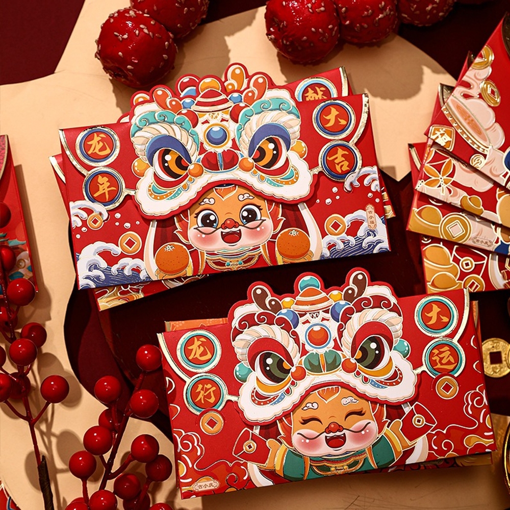 Combo 4 Bao Lì Xì Tết 2024 Họa Tiết Lân Rồng May Mắn Phong Cách Truyền Thống, Set 4 Bao Lì Xì Tết 2024.