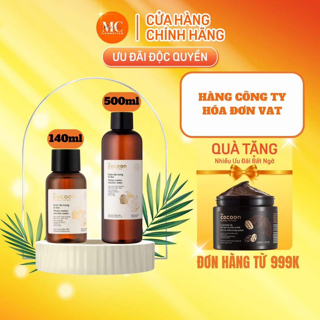 Nước tẩy trang chiết xuất bí đao 500ml đánh bay bụi bẩn và dầu -THE COCOON ORIGINAL VIETNAM