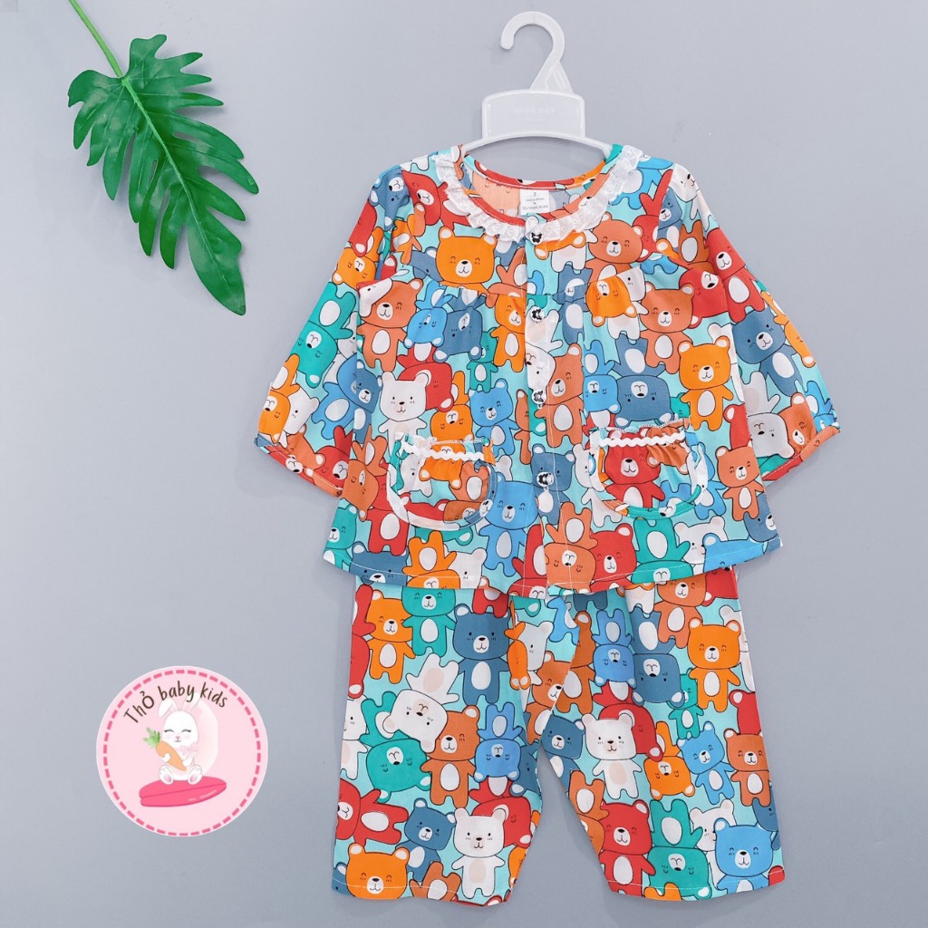 Bộ dài tay quần dài bé gái, bộ lanh dài, bộ tole dài tiểu thư cổ bèo bé gái thỏ baby kids