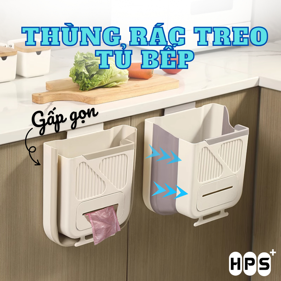 Thùng rác treo tủ bếp gấp gọn thông minh 10L có ngăn đựng túi rác tiện lợi, Thùng đựng rác treo tường gấp gọn