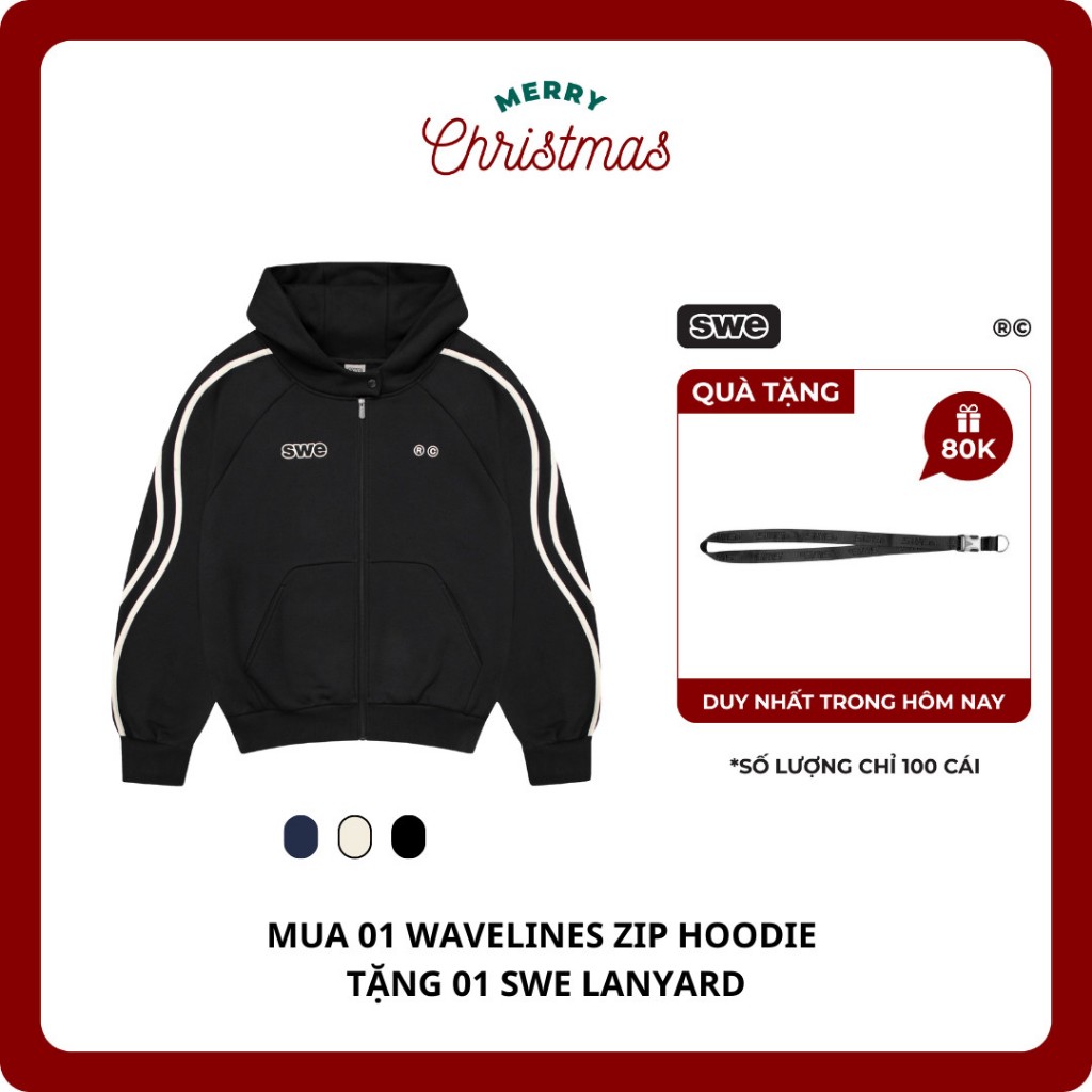 (TẶNG LANYARD ) Áo Hoodie Zip Local Brand Có Nón SWE WAVELINES ZIP HOODIE - Đen/ Xanh Navy/ Kem