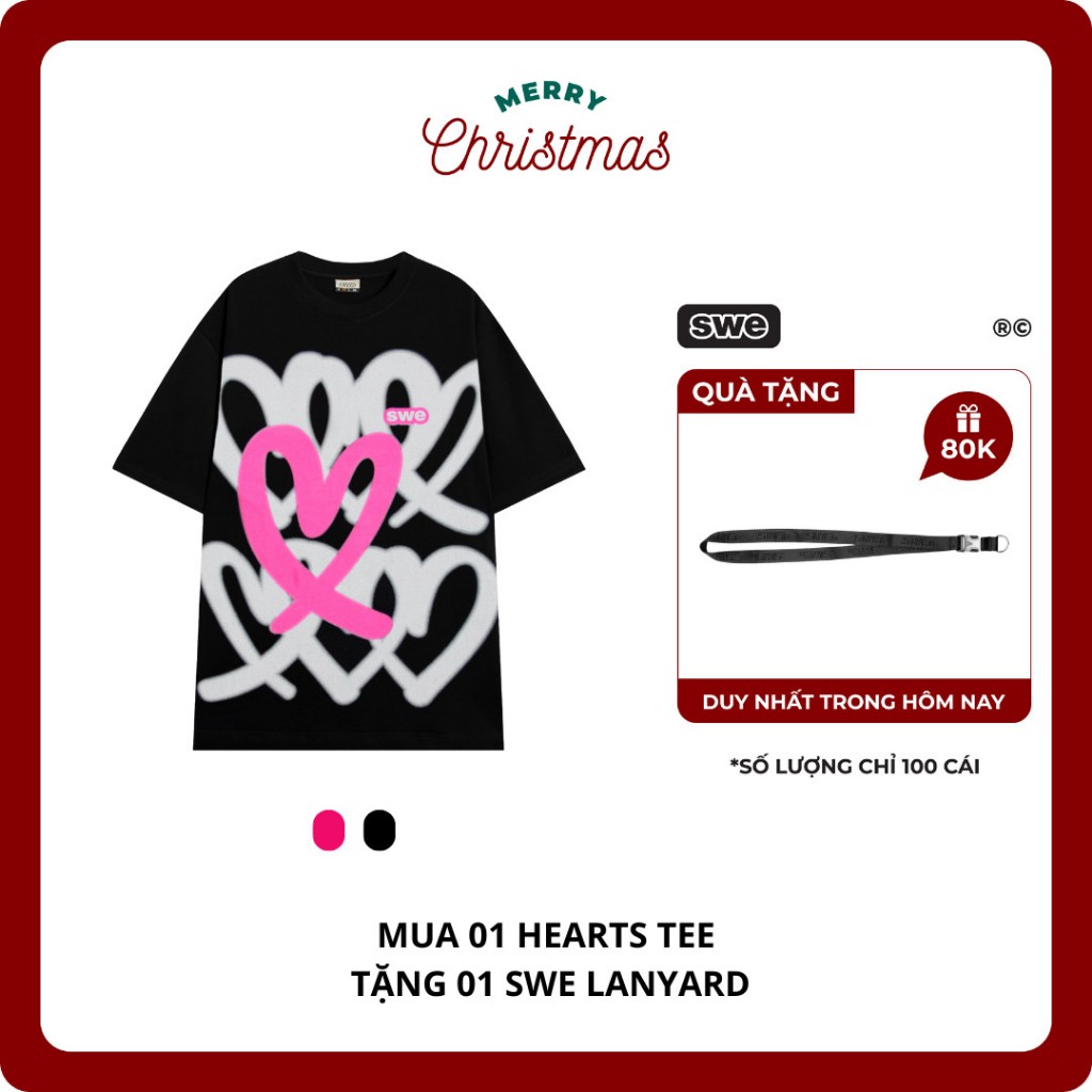 (TẶNG LANYARD ) Áo Thun Trái Tim Họa Tiết Local Brand Unisex SWE HEARTS TEE - Đen