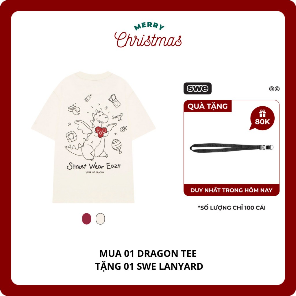 (TẶNG LANYARD ) Áo Thun Họa Tiết Local Brand Unisex SWE DRAGON TEE - Kem