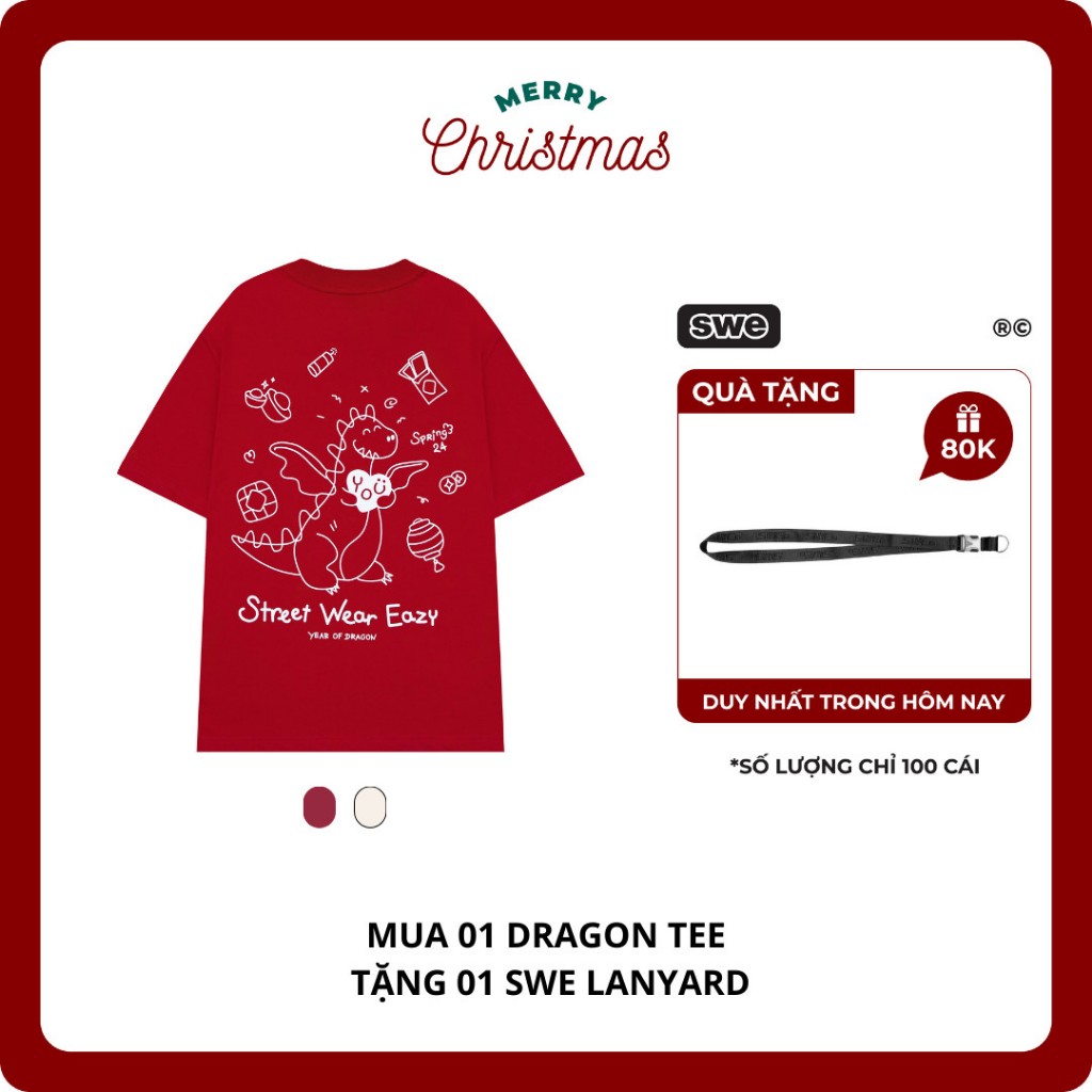 (TẶNG LANYARD ) Áo Thun Họa Tiết Local Brand Unisex SWE DRAGON TEE - Đỏ
