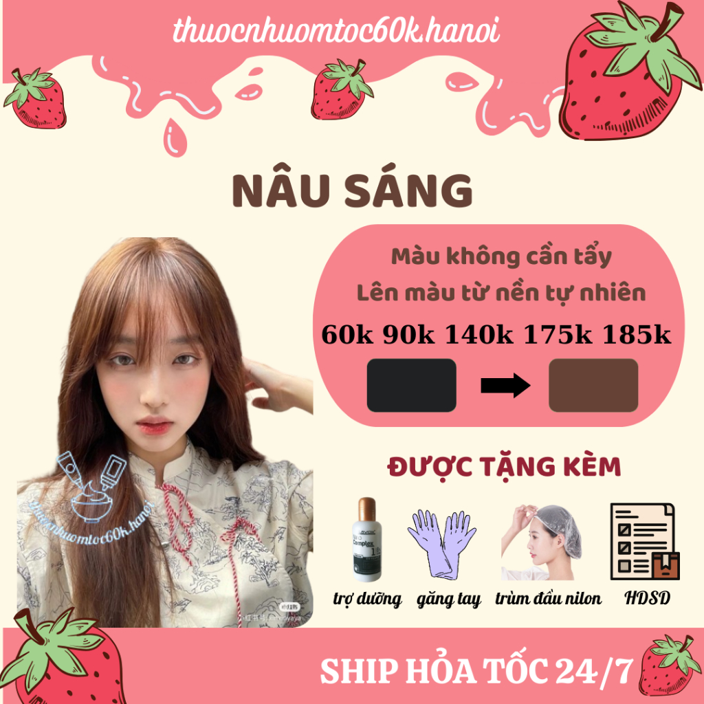 Thuốc nhuộm tóc màu Nâu Sáng kèm oxy trợ dưỡng găng tay