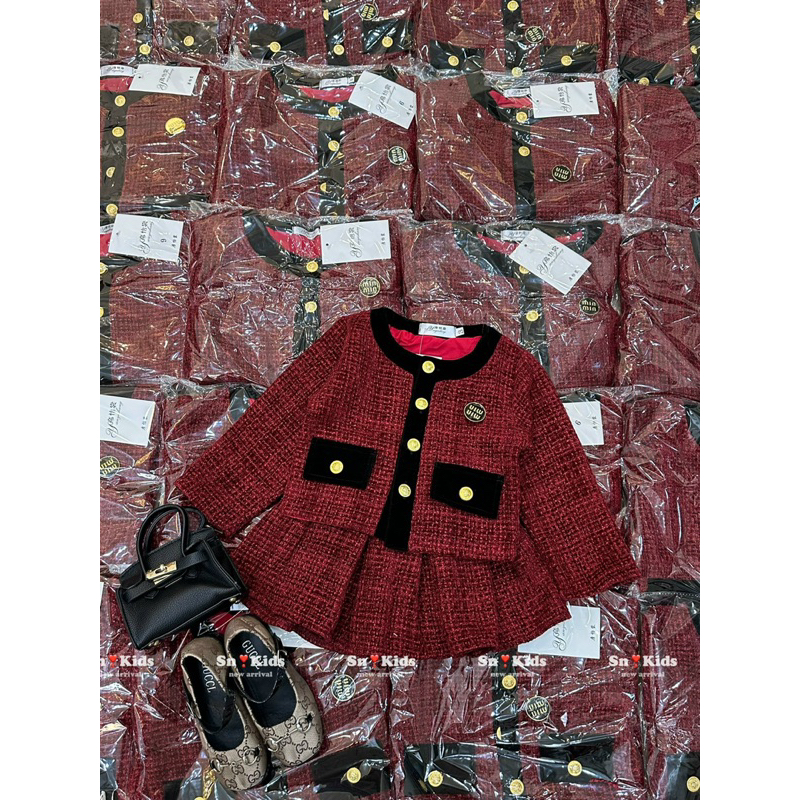 Set dạ đỏ m.i.u bé gái