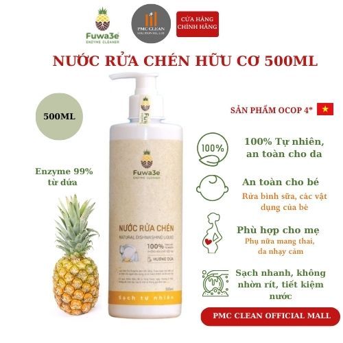 Nước Rửa Chén Bát FUWA3E Chứa EnZyme Sinh Học 500ml An Toàn Cho Bé, Người Cao Tuổi, Bảo Vệ Da Tay