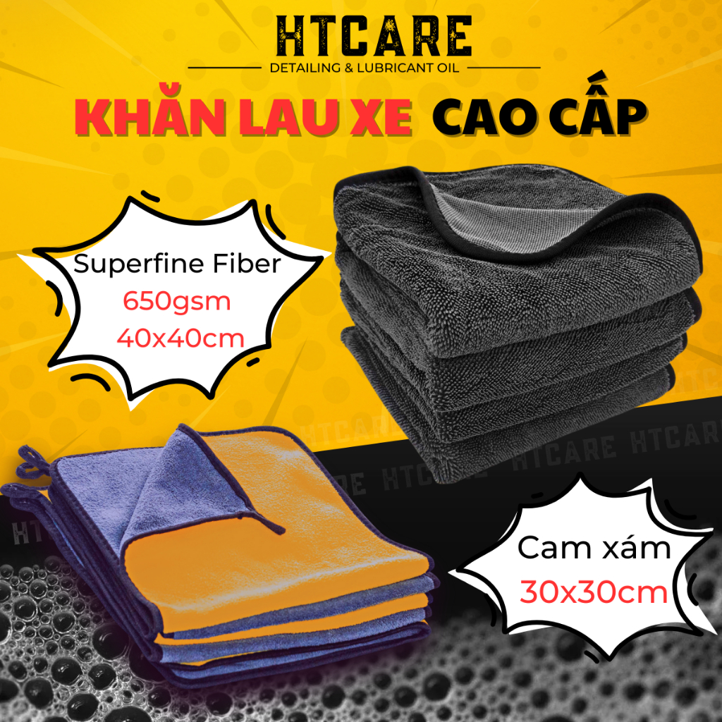Khăn lau xe Microfiber chống trầy xước, siêu thấm nước kích thước HTCARE