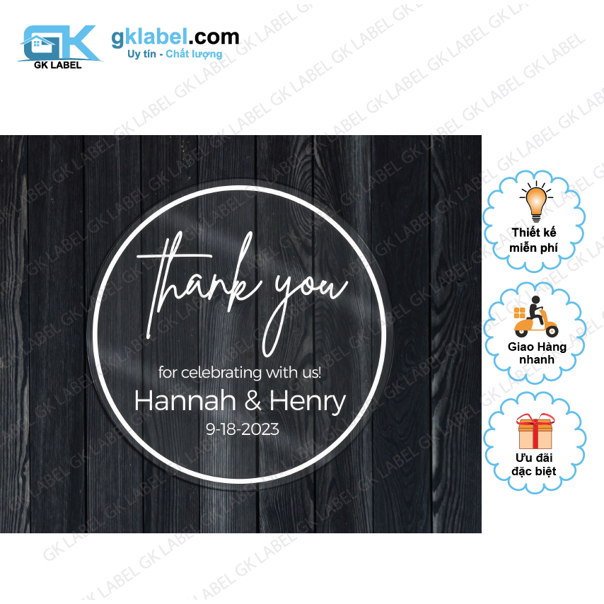 In Tem Nhãn Chữ Trắng , Sticker Decal Label nhựa trong suốt với Nội dung và Hình ảnh màu trắng