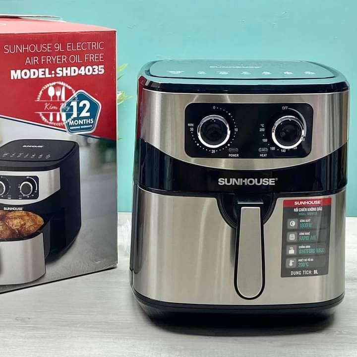 Nồi chiên không dầu Sunhouse SHD4035 dung tích 9 lít- Công suất 1800W- Công nghệ Rapid Air- Bảo hành chính hãng 12 tháng