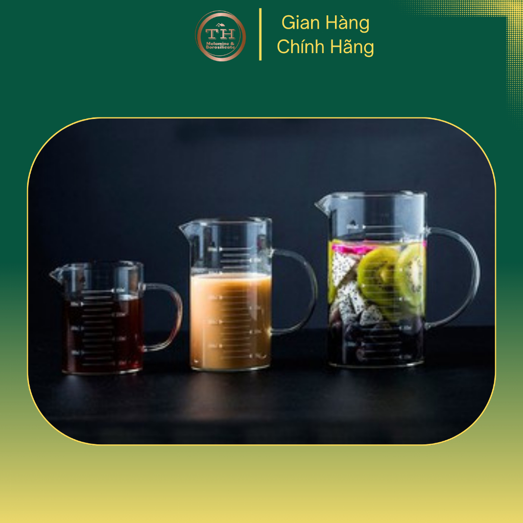 Cốc thủy tinh chia vạch có quai, ca thủy tinh chia dung tích