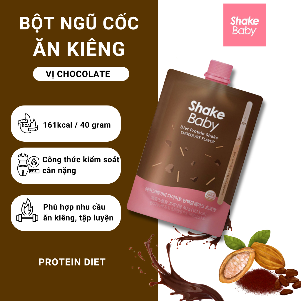 [CHÍNH HÃNG] Bột Ngũ Cốc Ăn Kiêng SHAKE BABY Diet Formular Protein Vị Chocolate Hỗ Trợ Giảm Cân 40g