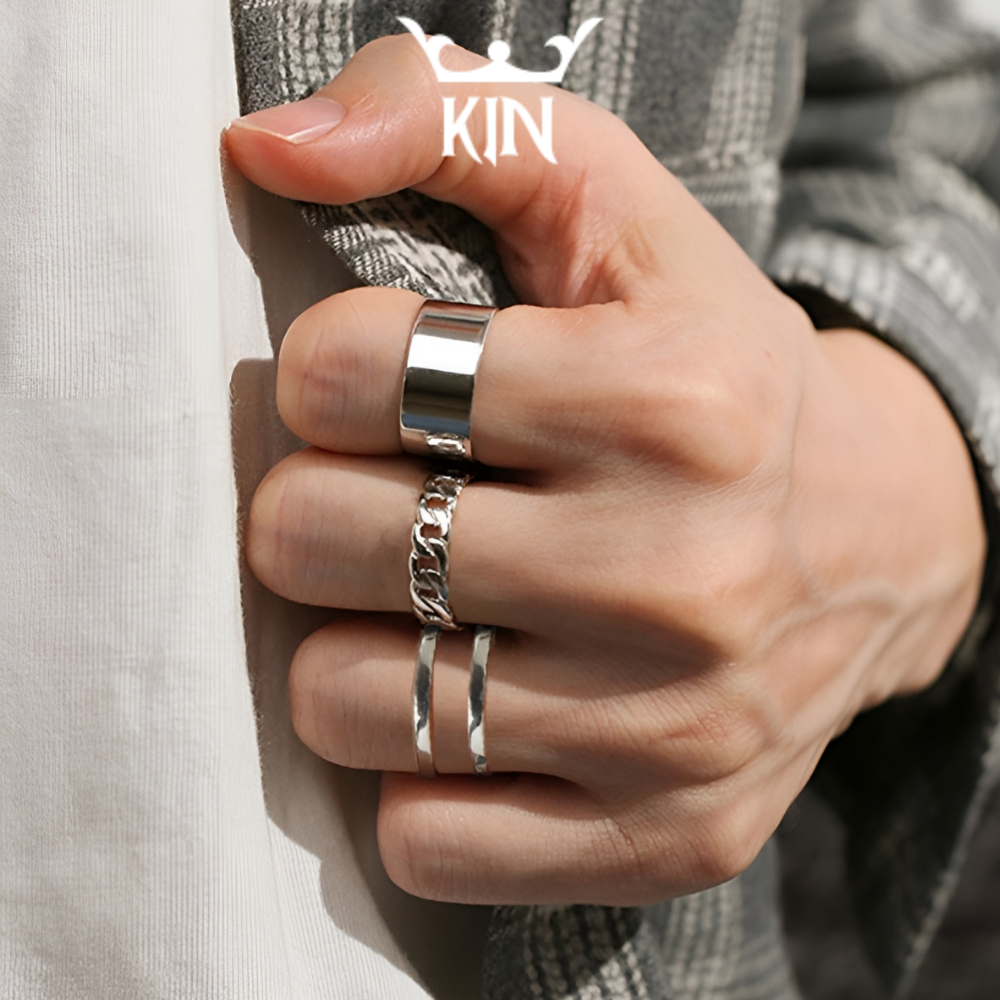 Set 3 Nhẫn Trơn Thép Titan 2 Lớp Không Gỉ Màu Bạc Kiểu Mở Có Thể Điều Chỉnh Thời Trang Cho Nam Và Nữ Kin Accessories