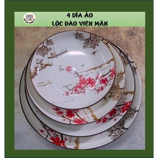 Dĩa tròn gốm sứ họa tiết lộc đào viên mãn – đủ size