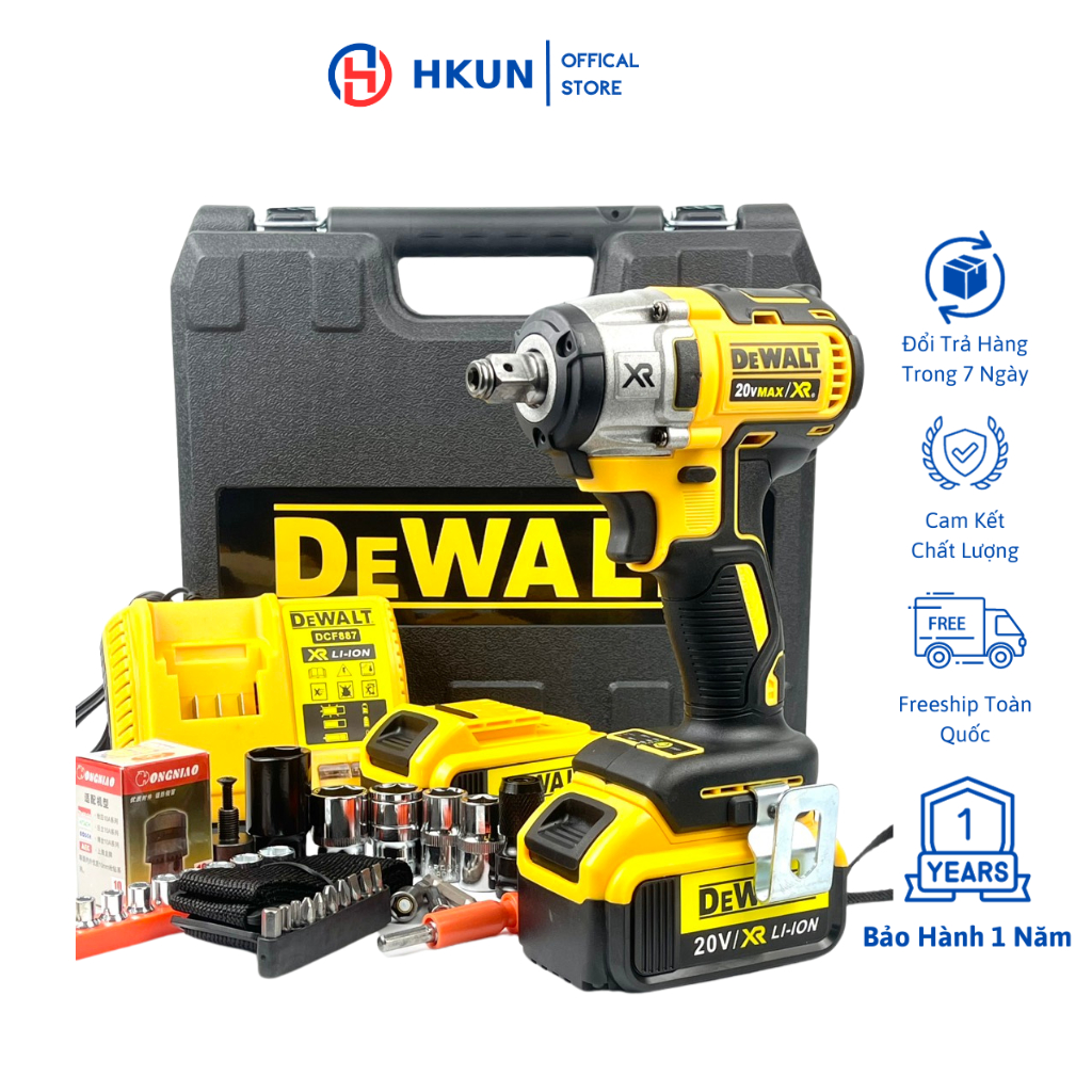 Máy siết bulong Dewalt DCF887 20v động cơ không chổi than, Thời gian sử dụng pin 3-4 tiếng liên tục bảo hành 12 tháng