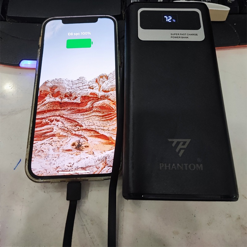 Pin dự phòng sạc nhanh PHANTOM P13 đèn pin 30000mAh tích hợp 2 cáp - hỗ trợ QC 22.5 và PD 20W