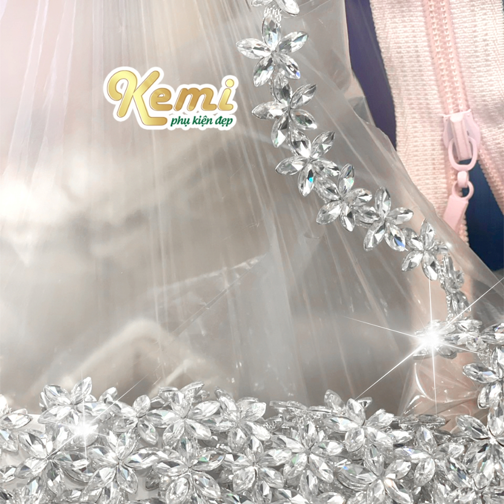 Xoàn dây đá chuỗi hoa anh đào dài 1 mét đế xích kim loại bền đẹp trang trí thời trang