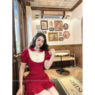 Set đỏ cổ ren cao cấp MadebyThuyLinh