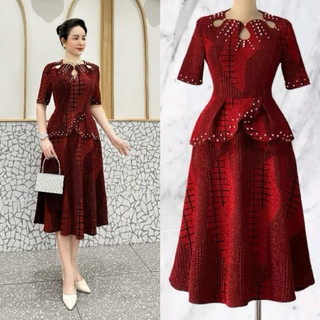 Đầm trung niên dự tiệc sang trọng chất thun nhũ kim sa giấu bụng bigsize 80kg - Đầm trung niên Bảo Châu