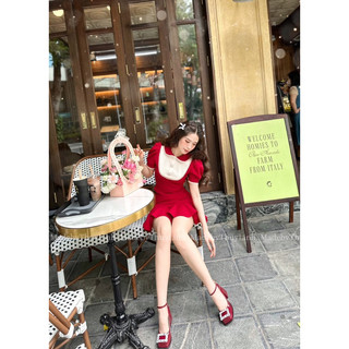 Set đỏ cổ ren cao cấp MadebyThuyLinh ( đỏ thuần đậm )