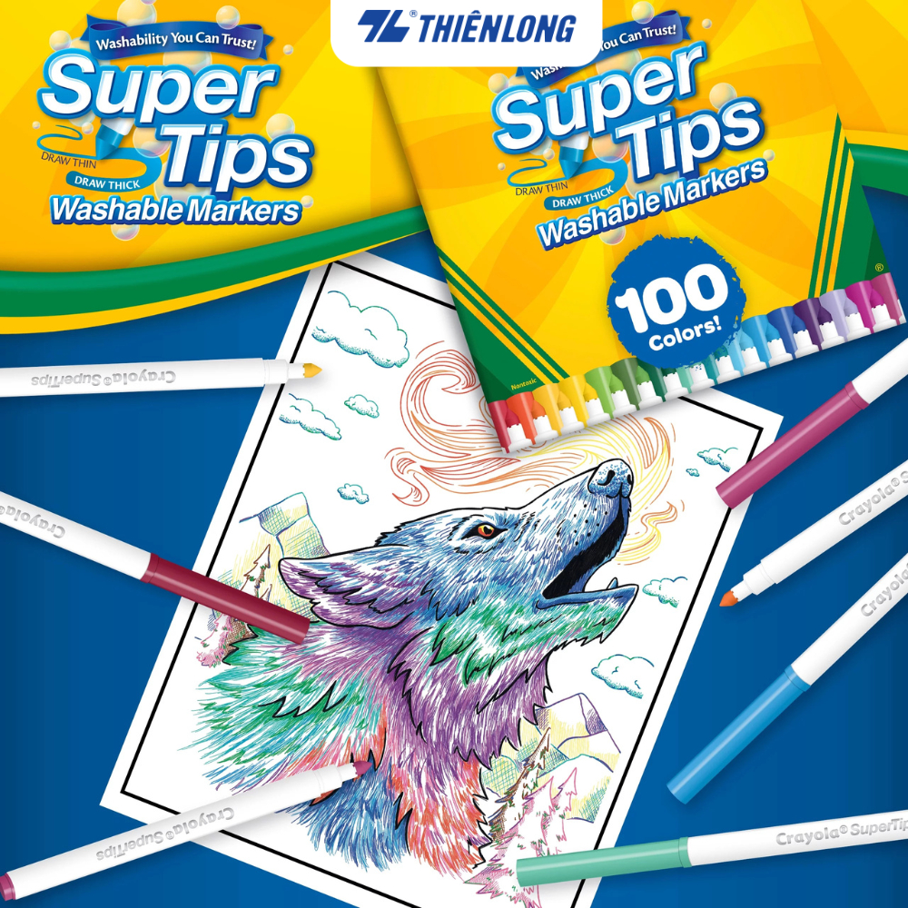 Bút lông màu Supertips Crayola Washable Marker 100 màu - Bút lông màu viết, vẽ nét mảnh, nét đậm- Có thể rửa được