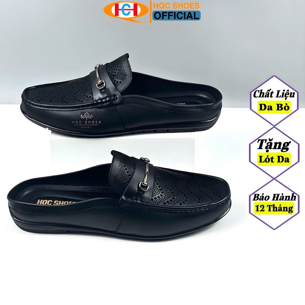 Sục da nam hở gót HQC SHOES da bò thật đế cao su bảo hành 1 năm HQ8286