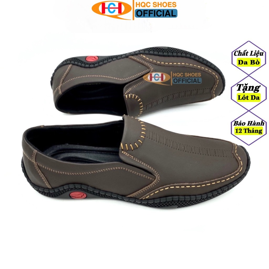 Giày mọi nam HQC SHOES da bò nappa đế cao su khâu chỉ bảo hành 12 tháng HQ004