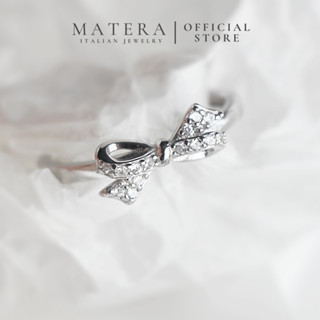 Nhẫn bạc nữ MATERA S925 cao cấp Twinkie Ribbon Ring nhẫn bạc nơ uốn đính đá nữ tính sang trọng MNH26