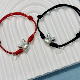 Vòng tay charm thỏ bạc mix dây sáp SILVER CHIC bạc 925