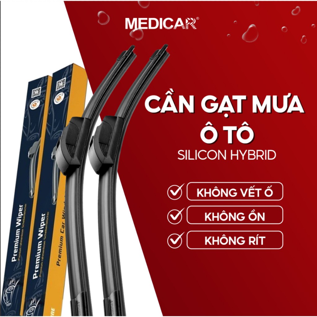 Cần gạt mưa Ô tô không tiếng ồn Silicon Hybrid MEDICAR X KEINE, gạt siêu sạch, dễ dàng lắp cho xe hơi chỉ trong 5 phút