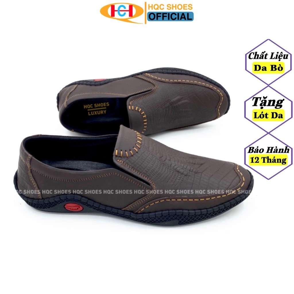 Giày mọi nam HQC SHOES da bò nappa đế cao su khâu chỉ bảo hành 12 tháng HQ004