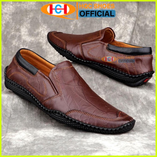 Giày da nam HQC SHOES da bò thật đế cao su khâu chỉ bảo hành 12 tháng HQ383