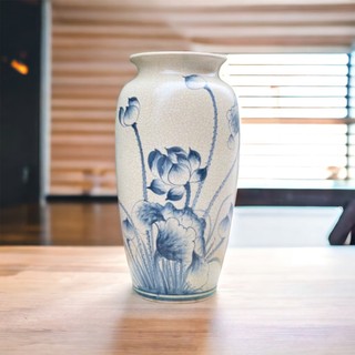 Bình hoa men rạn gốm bát tràng vẽ thủ công tinh xảo trang trí - cắm hoa - decor phòng khách đẹp