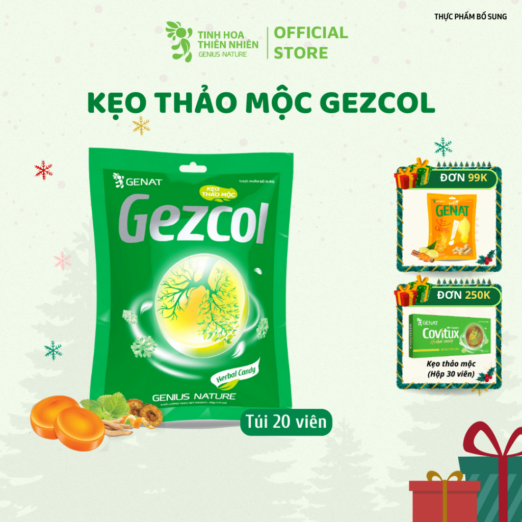 Kẹo thảo mộc Gezcol (Túi 20 viên) - Tinh Hoa Thiên Nhiên - Genat