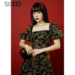 Áo croptop cổ vuông tay bồng họa tiết baroque SIXDO