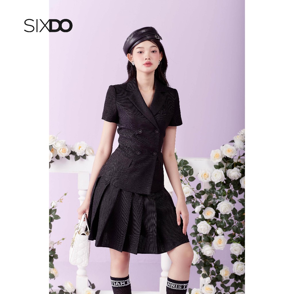 Chân váy xòe xếp li SIXDO (Black Knife Pleated Mini Woven Skirt)