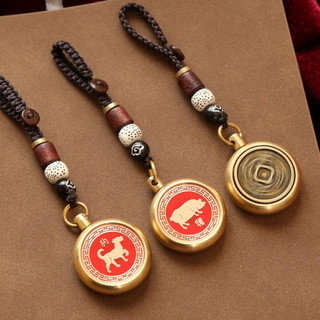 Móc khóa bát xoay kèm dây treo màu đen 12 cung hoàng đạo mặt chu sa,mặt chữ