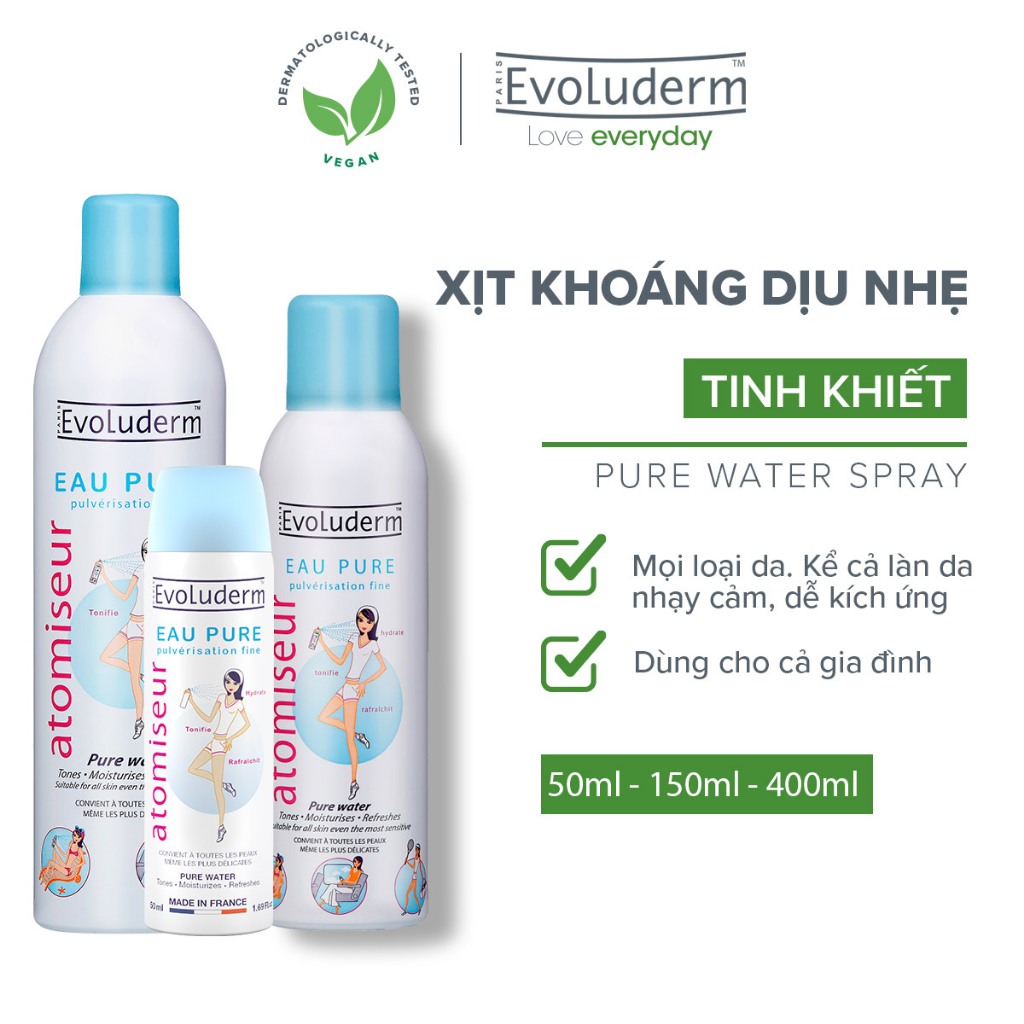 Xịt khoáng Evoluderm Atomiseur Eau Pure dưỡng da, cấp ẩm và làm dịu làn da 400ml