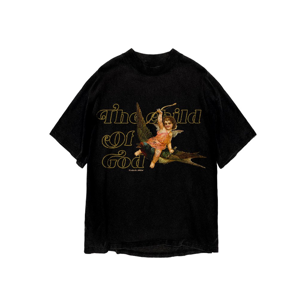 Áo thun in hình unisex nam nữ teeholic cotton cao cấp phong cách retro y2k thiên thần màu đen trắng THS091223_02