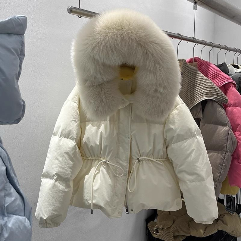 Áo khoác phao nhẹ mũ lông to dây rút eo ( sẵn kem sz xl)