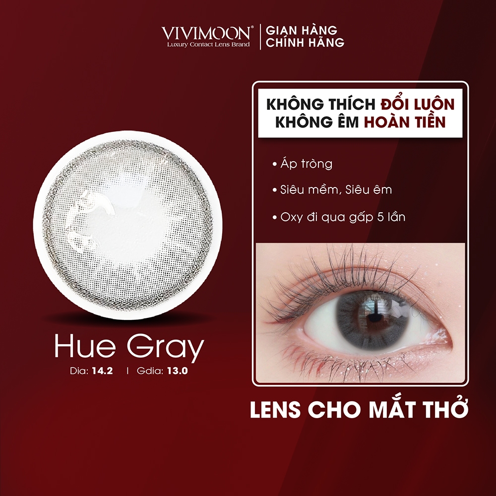[NEW COLLECTION] Kính áp tròng VIVIMOON lens cận màu xám cho mắt thở Huế Gray