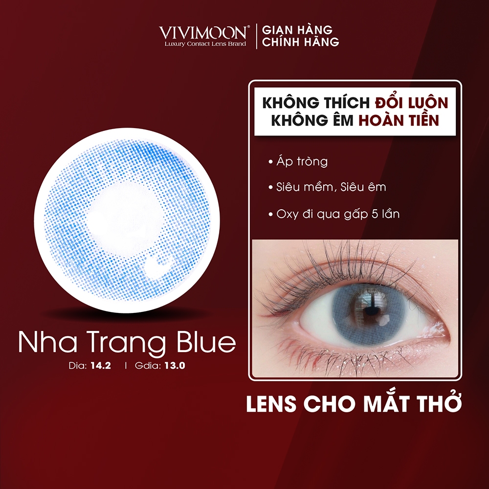 [NEW COLLECTION] Kính áp tròng VIVIMOON lens cận màu xanh cho mắt thở Nha Trang Blue