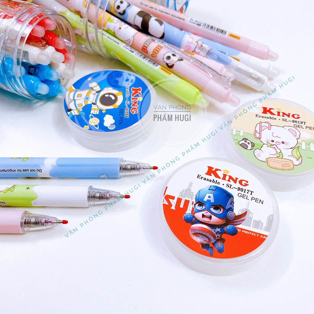 Lon 12 cây bút gel đầu Bấm Tẩy Xóa được (mực Xanh/Tím) nhiều dễ thương dành cho học sinh