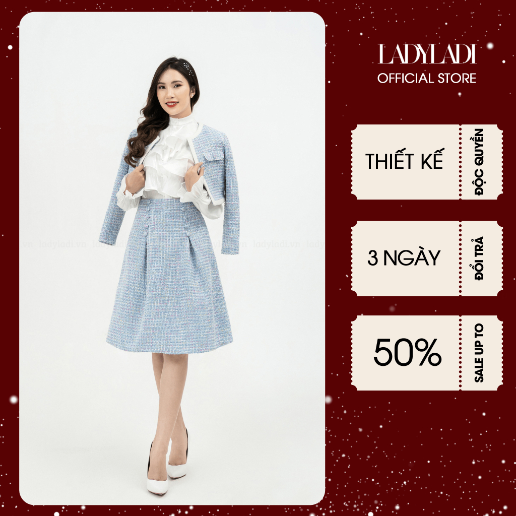Áo dạ tweed croptop phối chân váy tweed chữ A dáng dài thanh lịch LADI công sở, đi chơi SE021