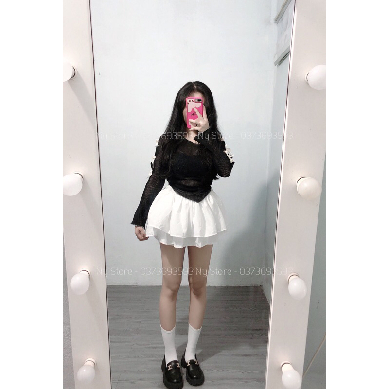 SET ÁO TAY NƠ CHÂN VÁY XOÈ